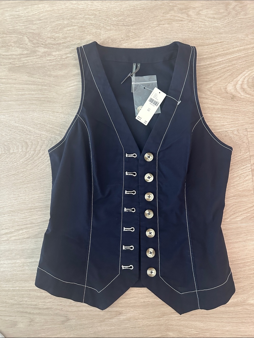 NWT Anthropologie Navy Button-Front Vest with Contrast Stitching